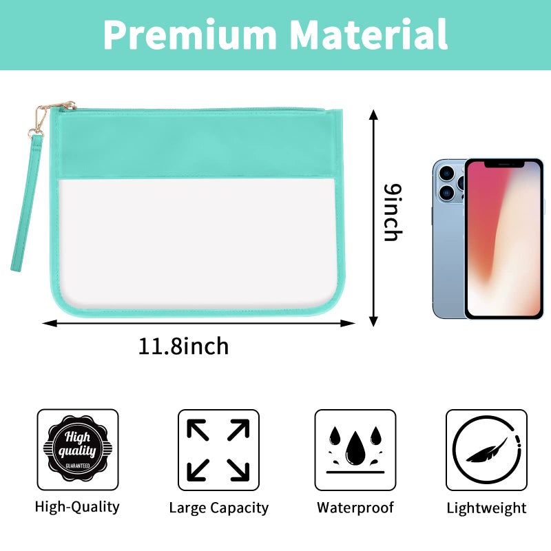 Iqimott Clear Zipper Pouch, DIY Clear Makeup Cosmetic Bag Purse for Women Girls, Chenille Letter Travel Toiletry Bag(Green) - Image 2